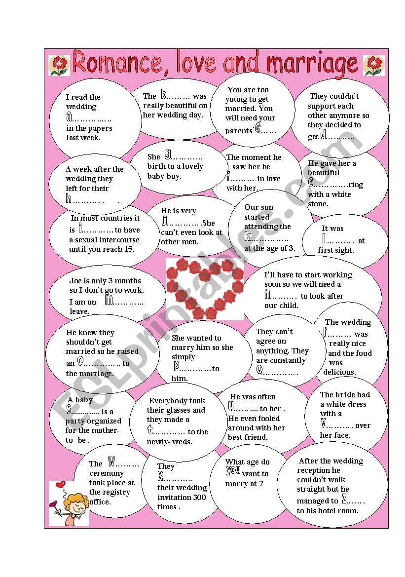 Romance, love and marriage worksheet