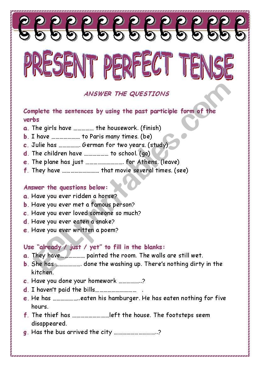 PRESENT PERFECT TENSE  worksheet