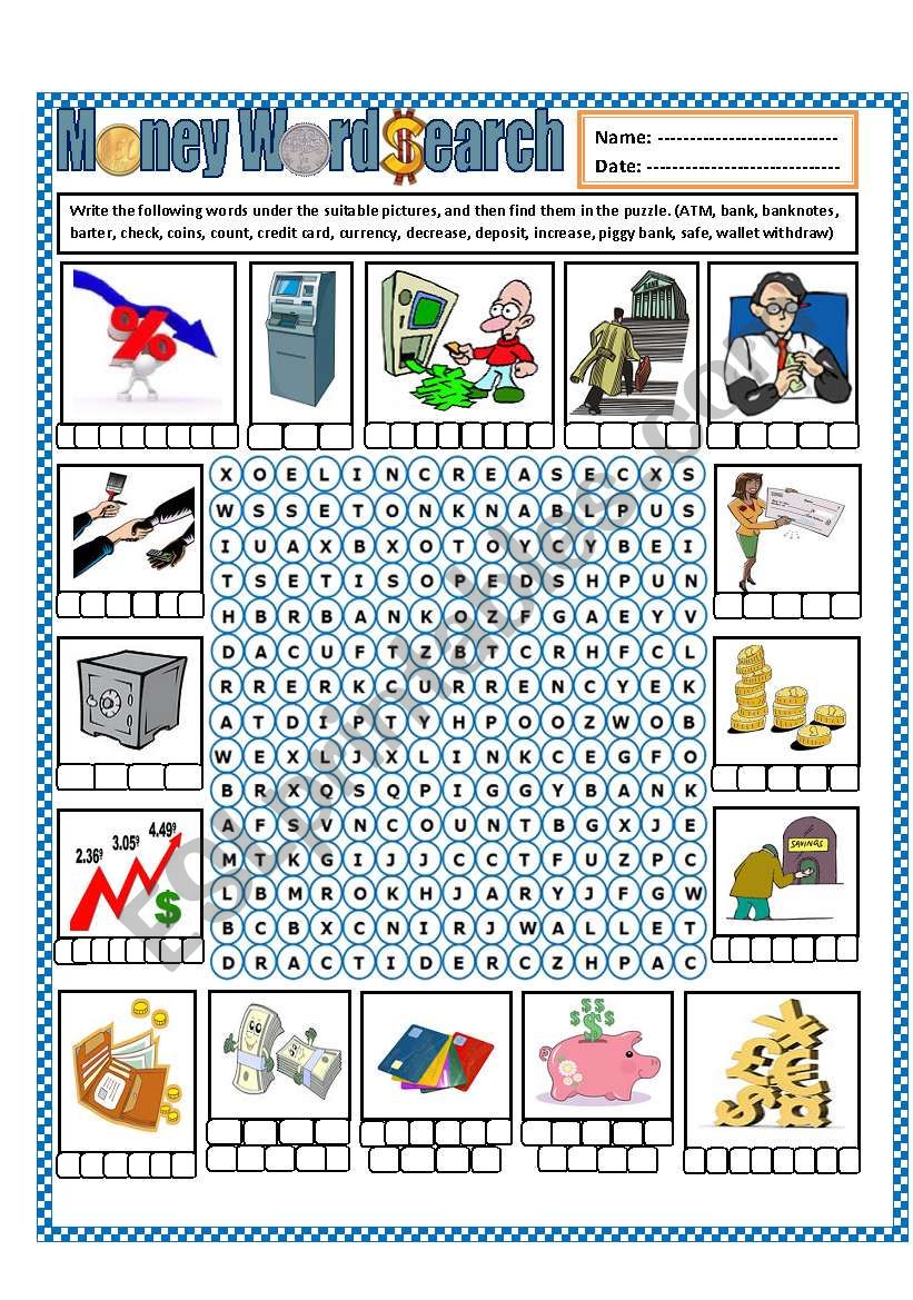 Money Wordsearch (part 2) worksheet