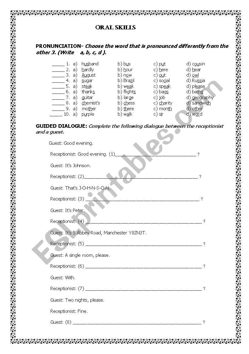 Oral Skills worksheet