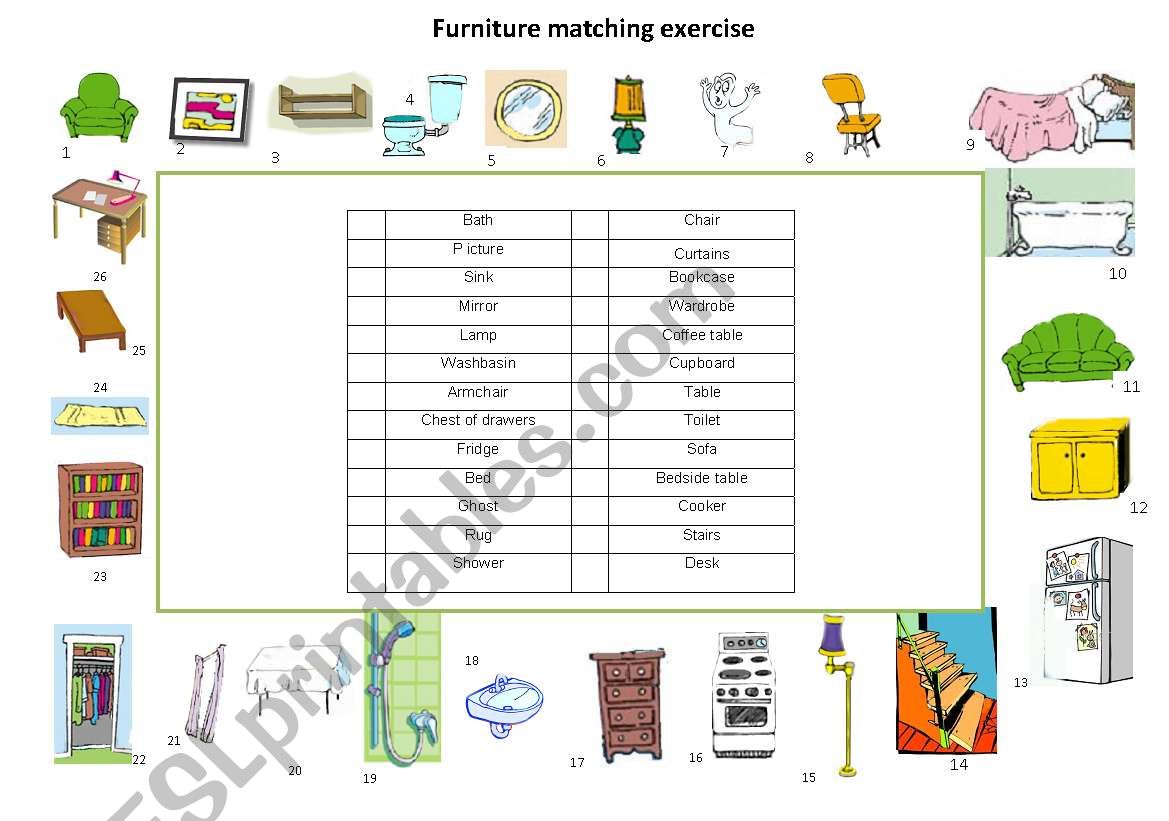 Furniture matching exercise worksheet