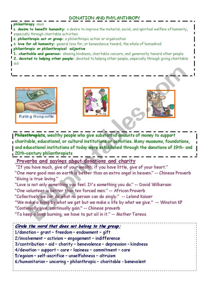 DONATION AND PHILANTHROPY worksheet