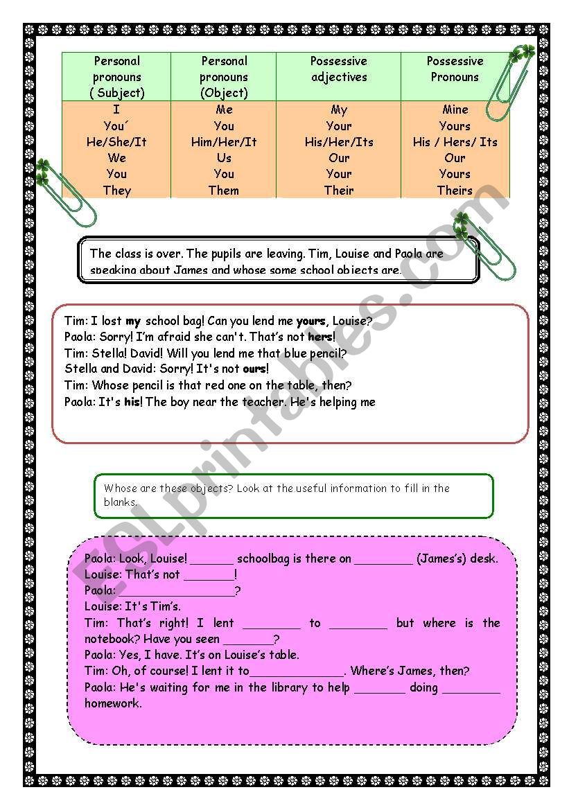 personal pronouns worksheet