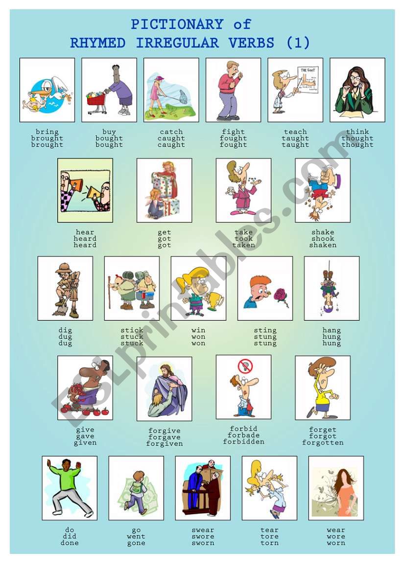 Pictionary of Rhymed Irregular Verbs