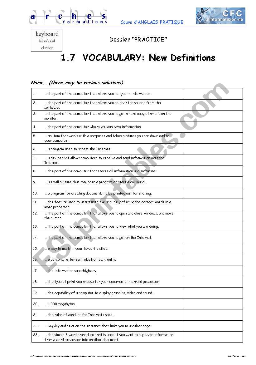 Computing Vocabulary: New Definitions