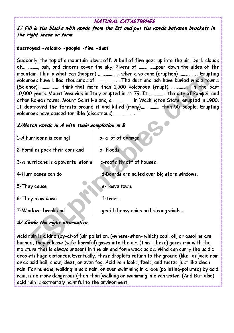 NATURAL CATASTROPHES worksheet