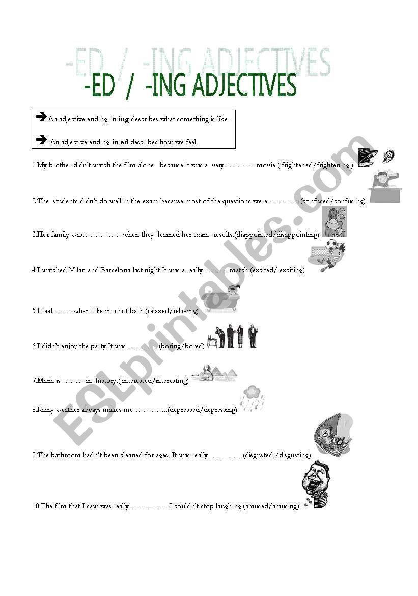 ed and ing adjectives worksheet
