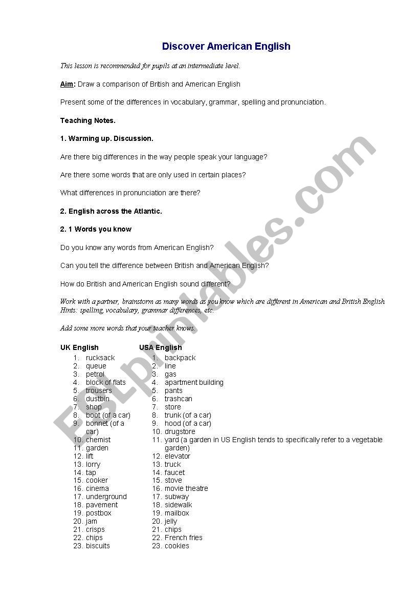 Discover American English worksheet