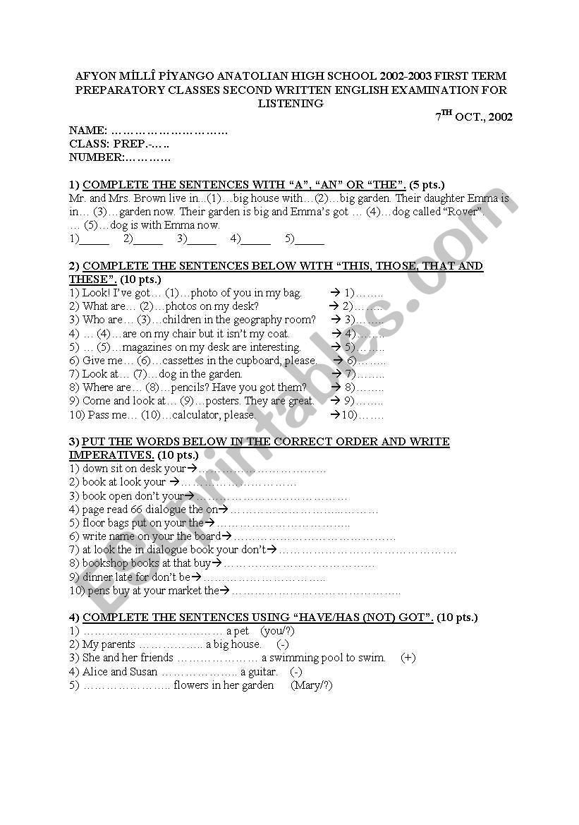 elementary exam1 worksheet