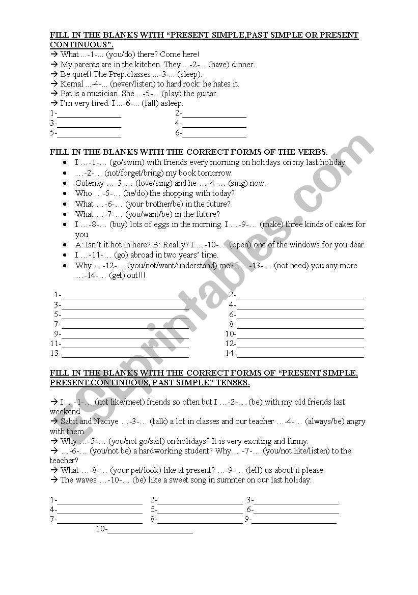 Mixed tense practice worksheet