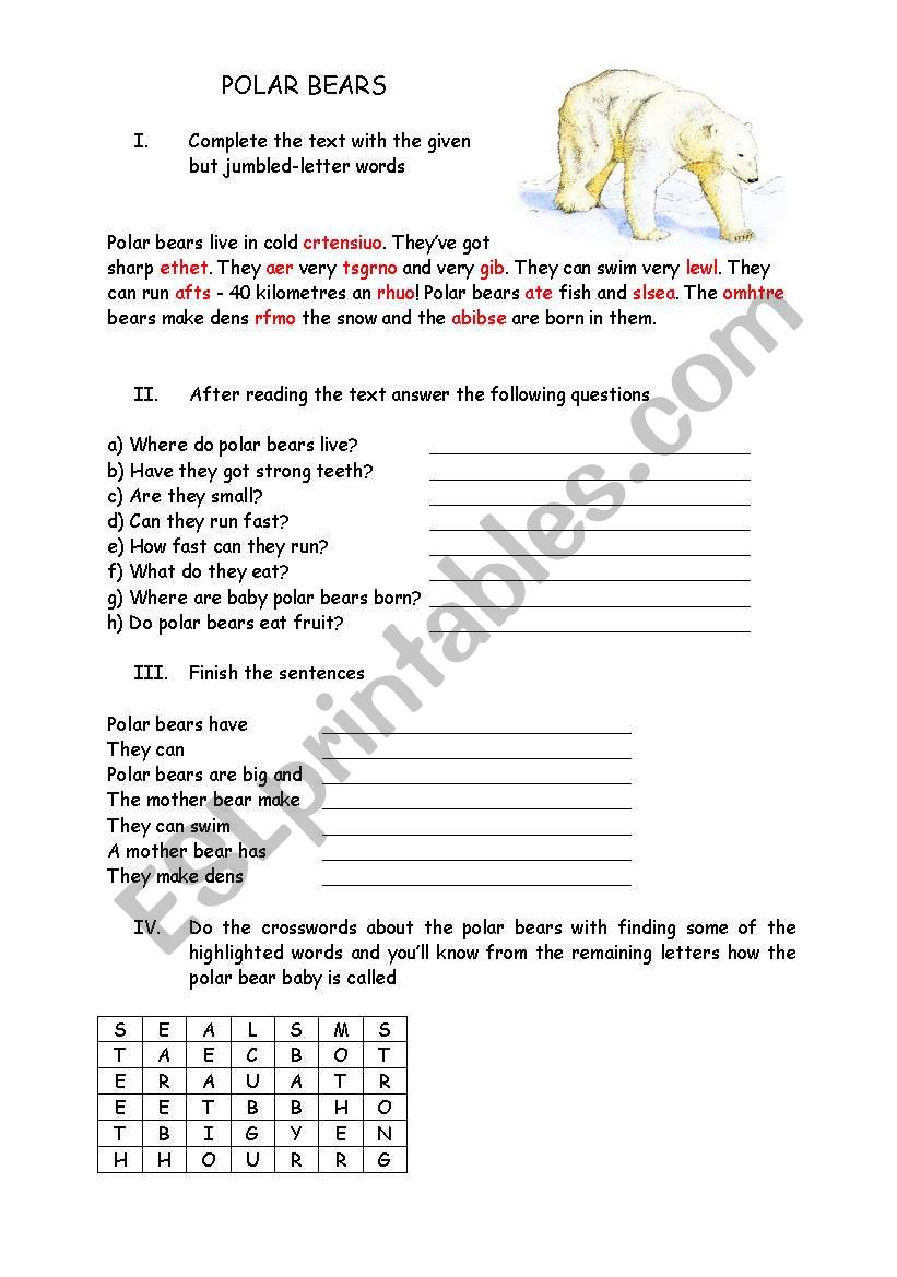 Polar Bears worksheet