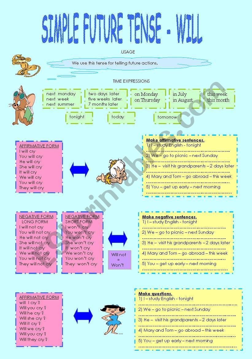 simple future tense-will worksheet