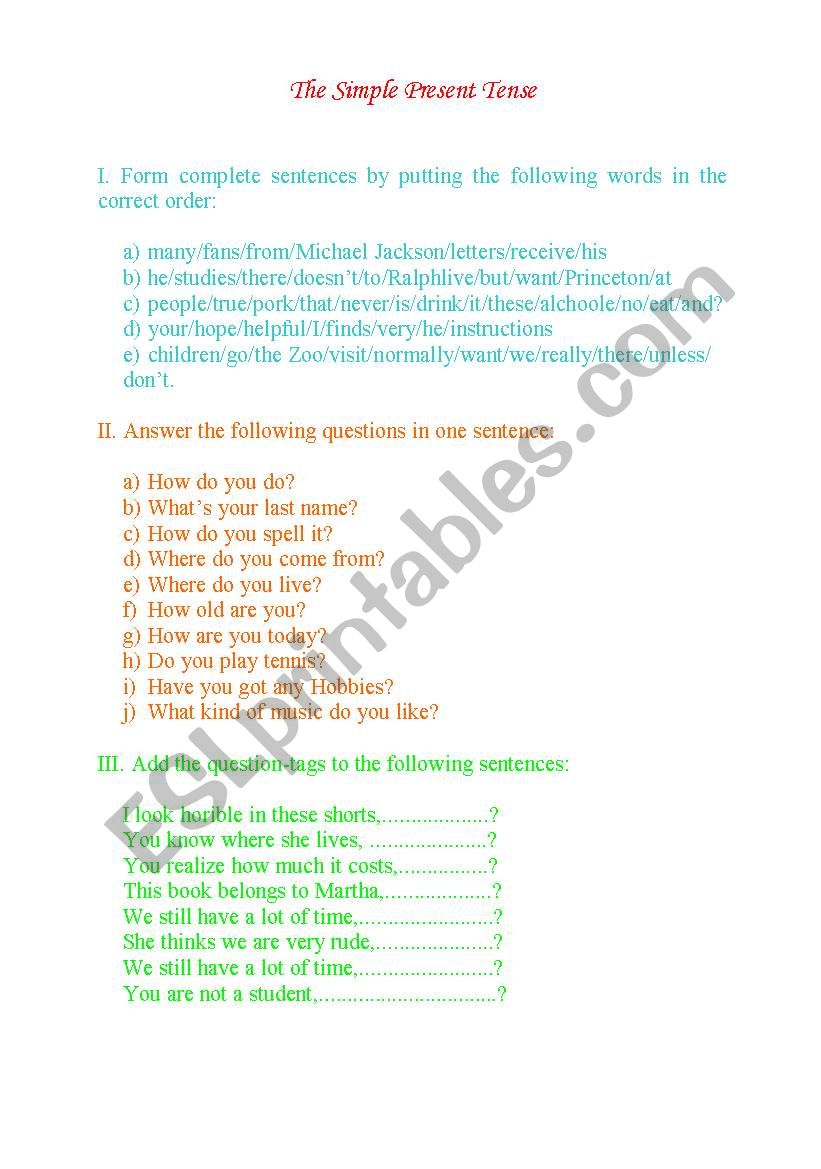 The Simple Present worksheet