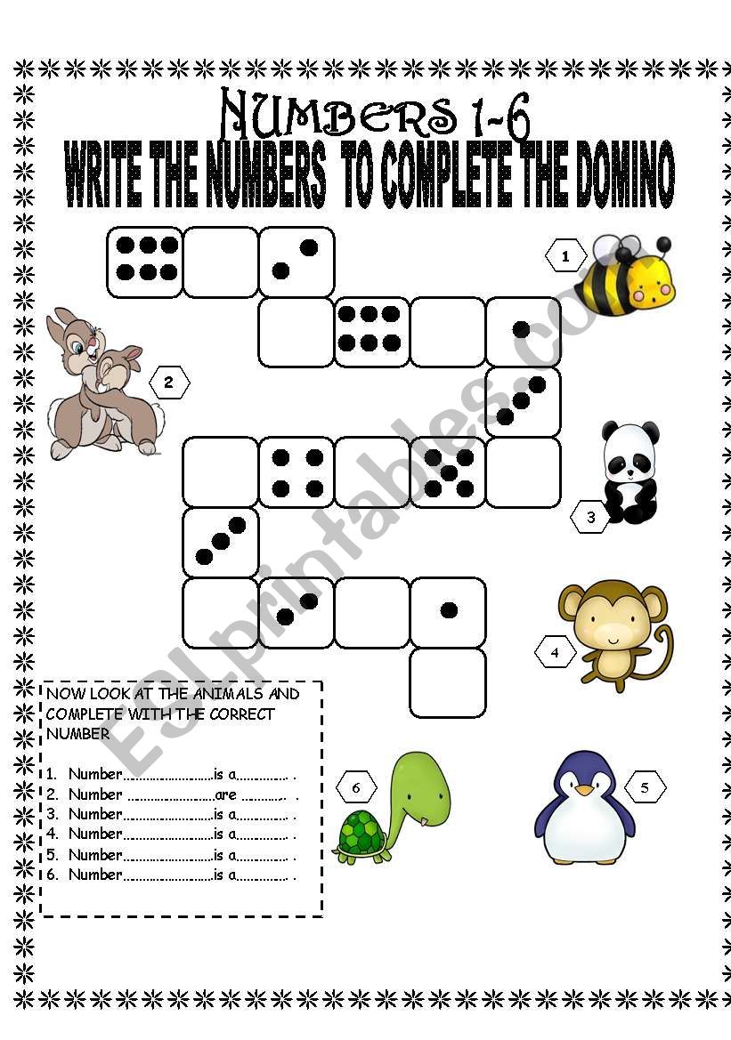 numbers 1 to 6 worksheet