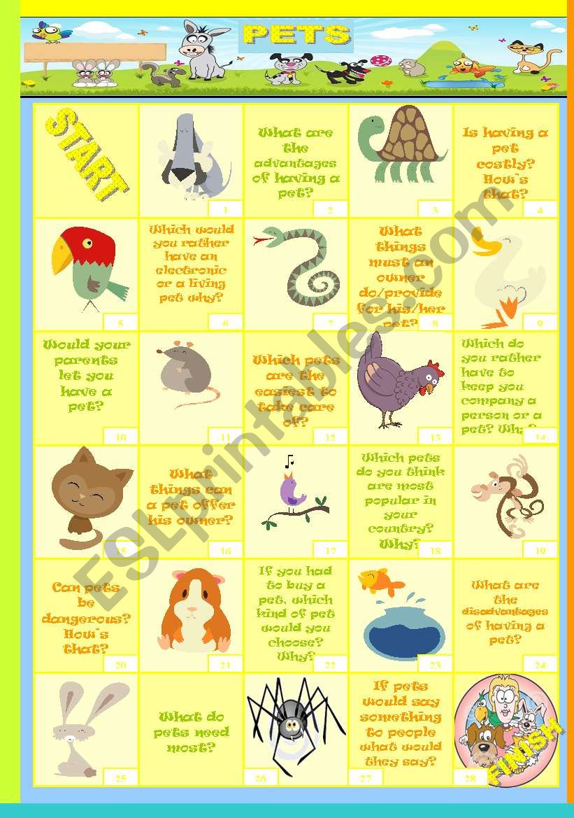 pets boardgame (speaking) worksheet