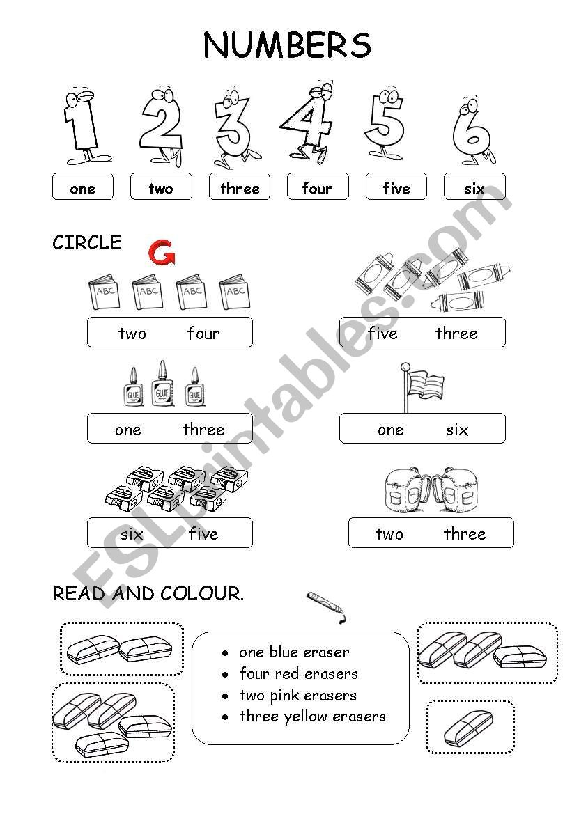 NUMBERS from 1 to 6 + classroom objects