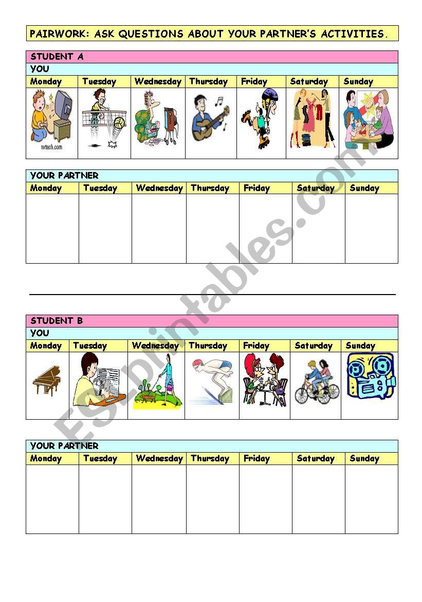 PAIRWORK: PRESENT SIMPLE ACTIVITIES