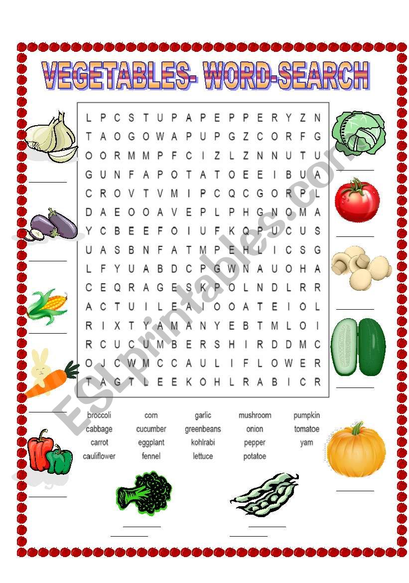 VEGETABLES WORD-SEARCH worksheet