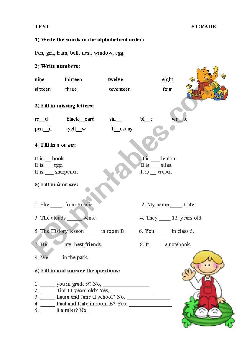 elementary test worksheet