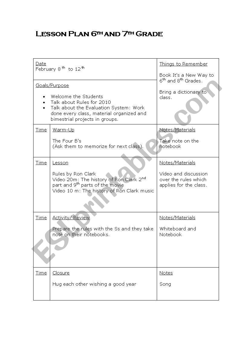 Lesson Plan  worksheet