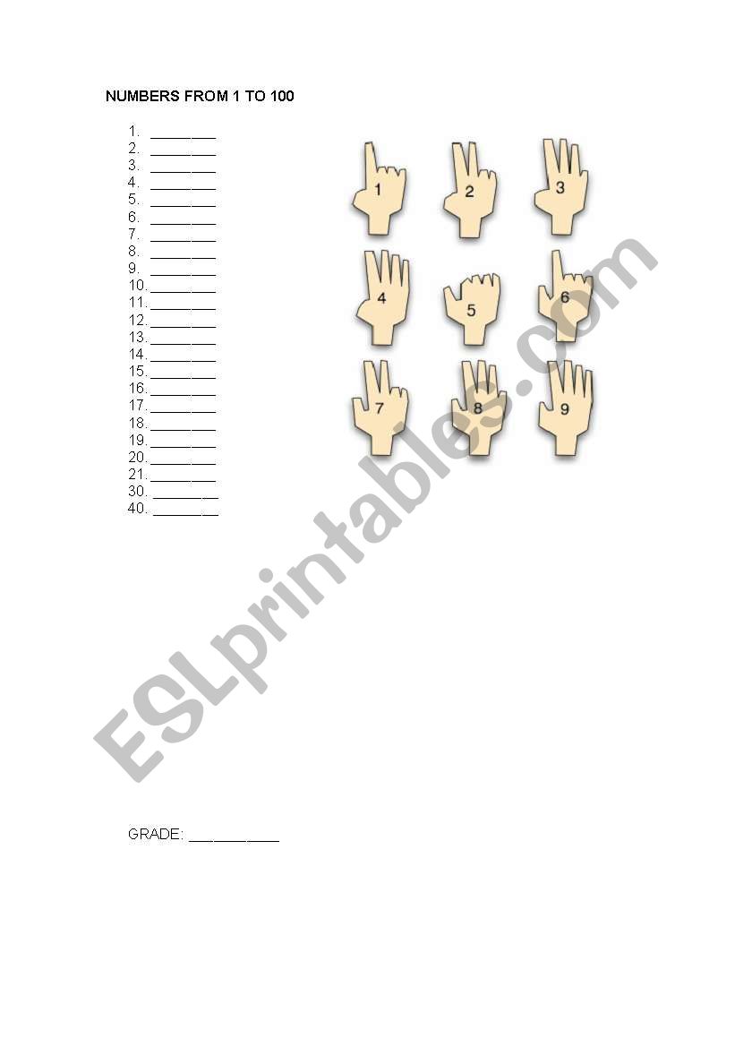 numbers worksheet