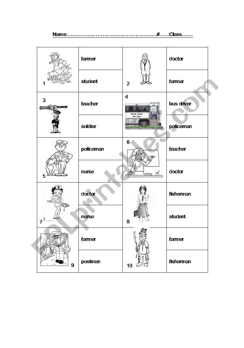 professions worksheet