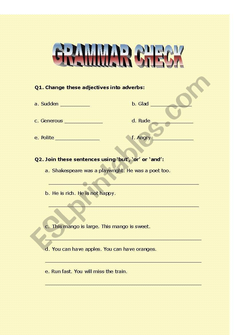 TEST YOUR GRAMMAR worksheet