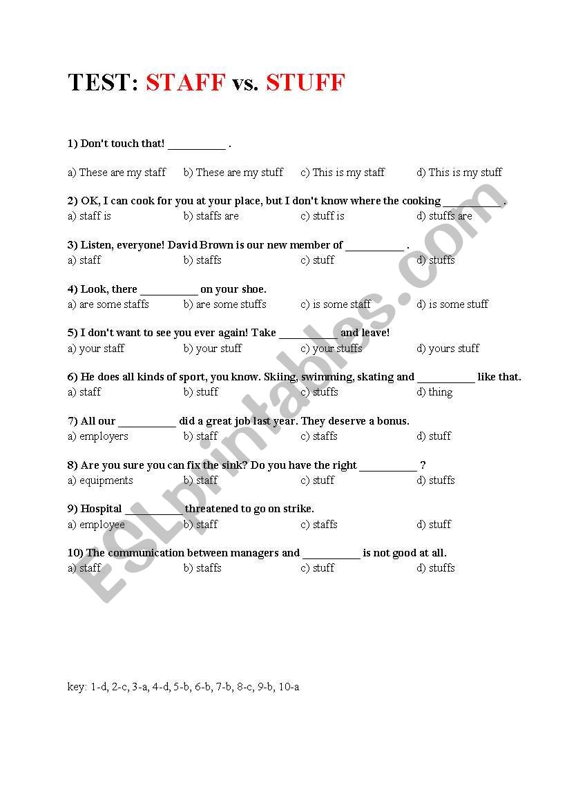 STUFF vs. STAFF (test) worksheet