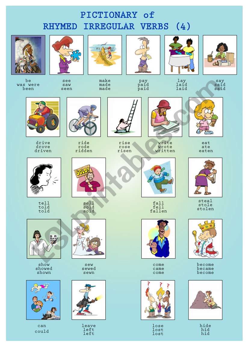 Pictionary of Rhymed Irregular Verbs