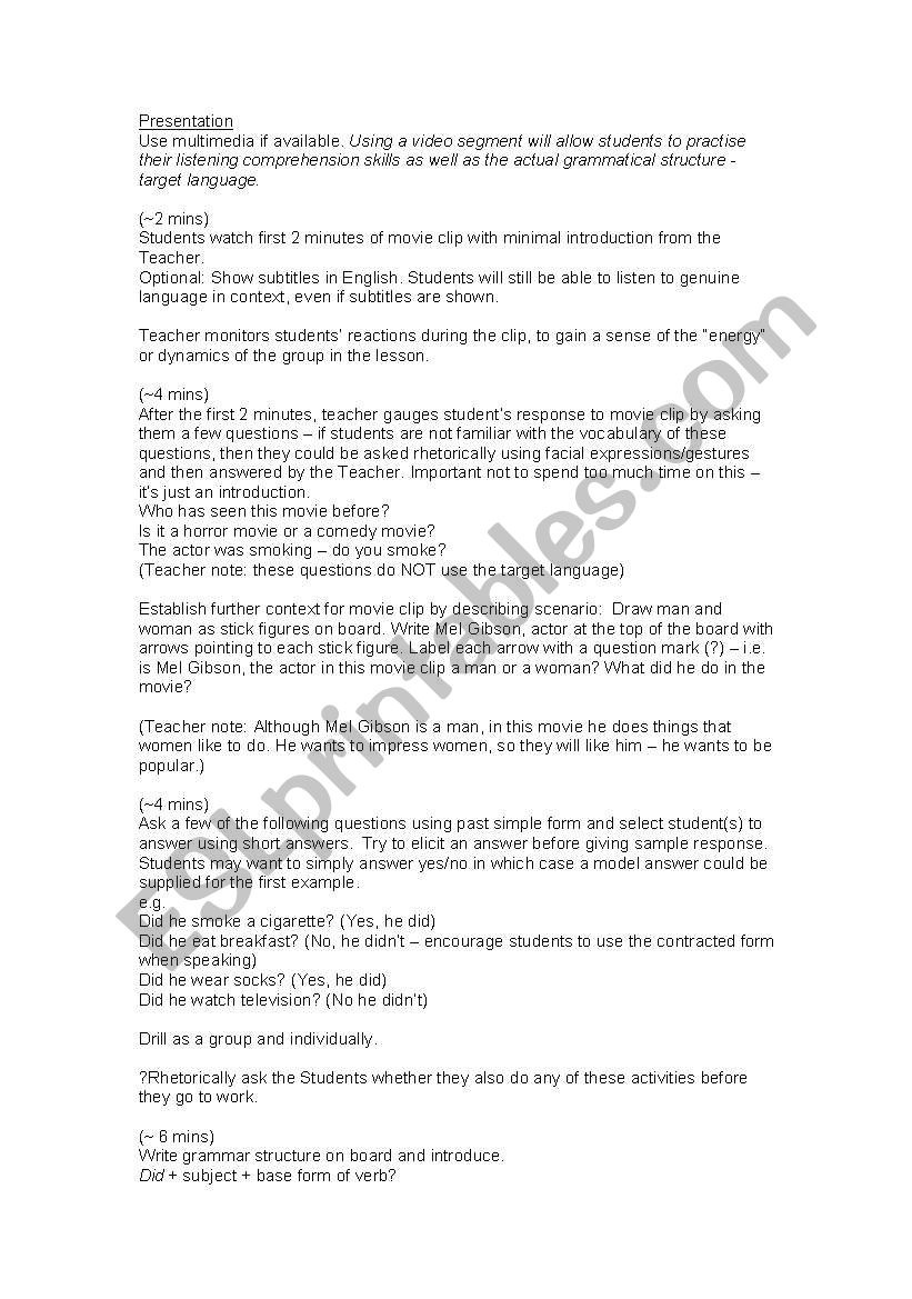 Simple Past Questions and Short Answers