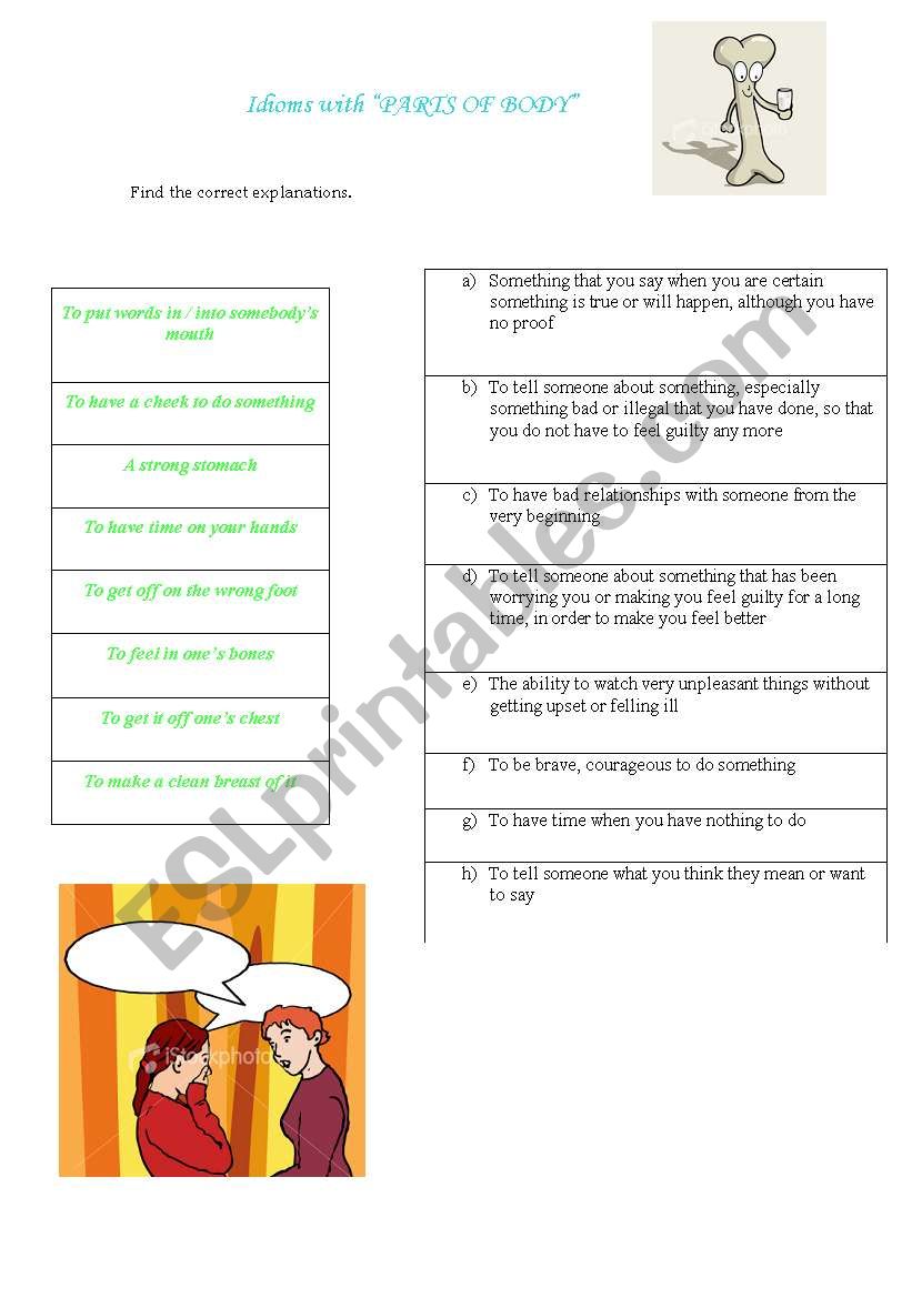 Idioms with parts of body worksheet