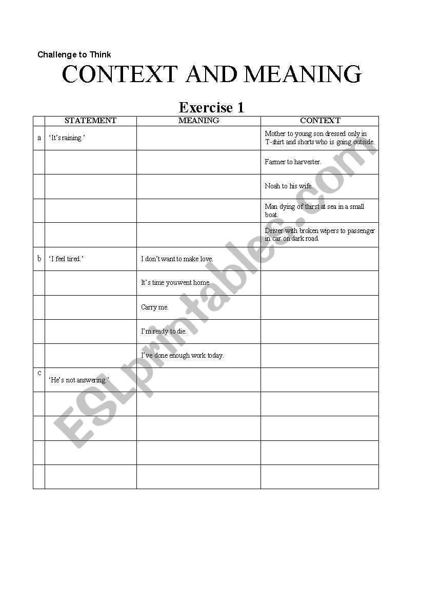 context and meaning worksheet