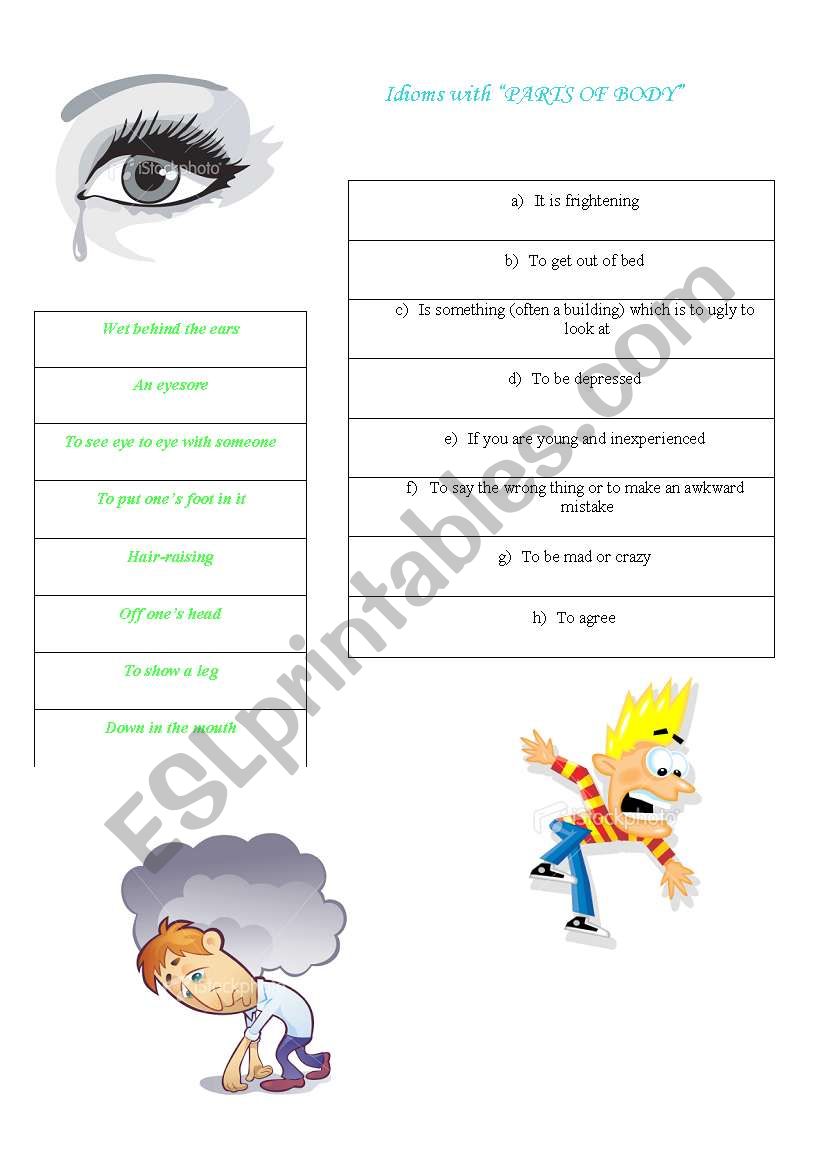 Idioms with parts of body worksheet