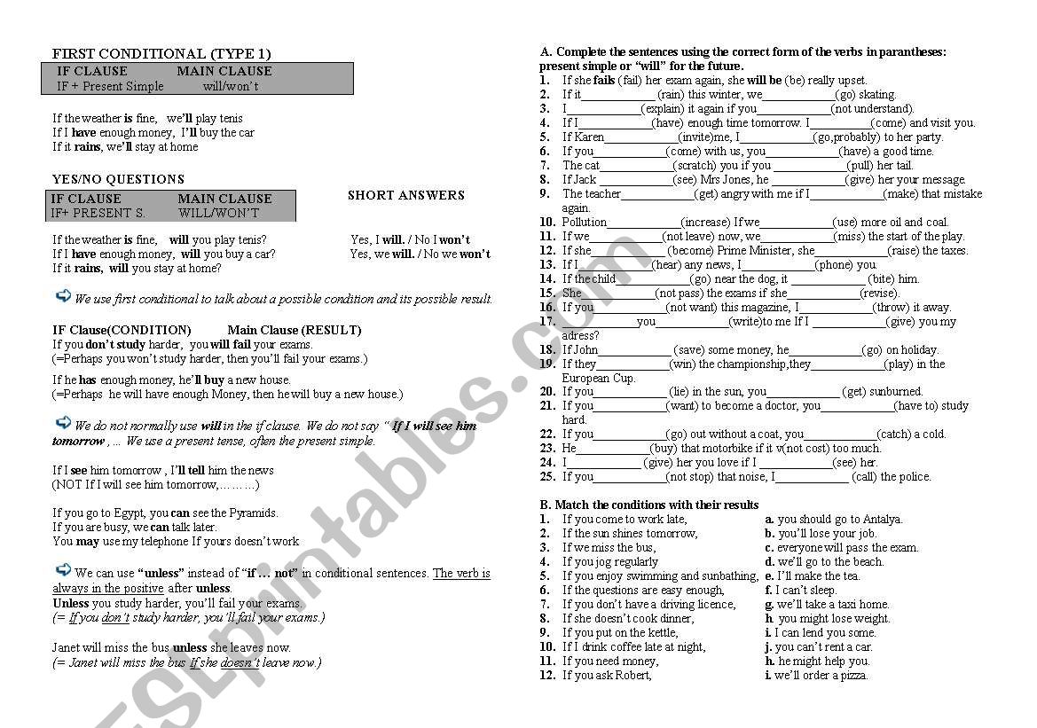 first conditional worksheet