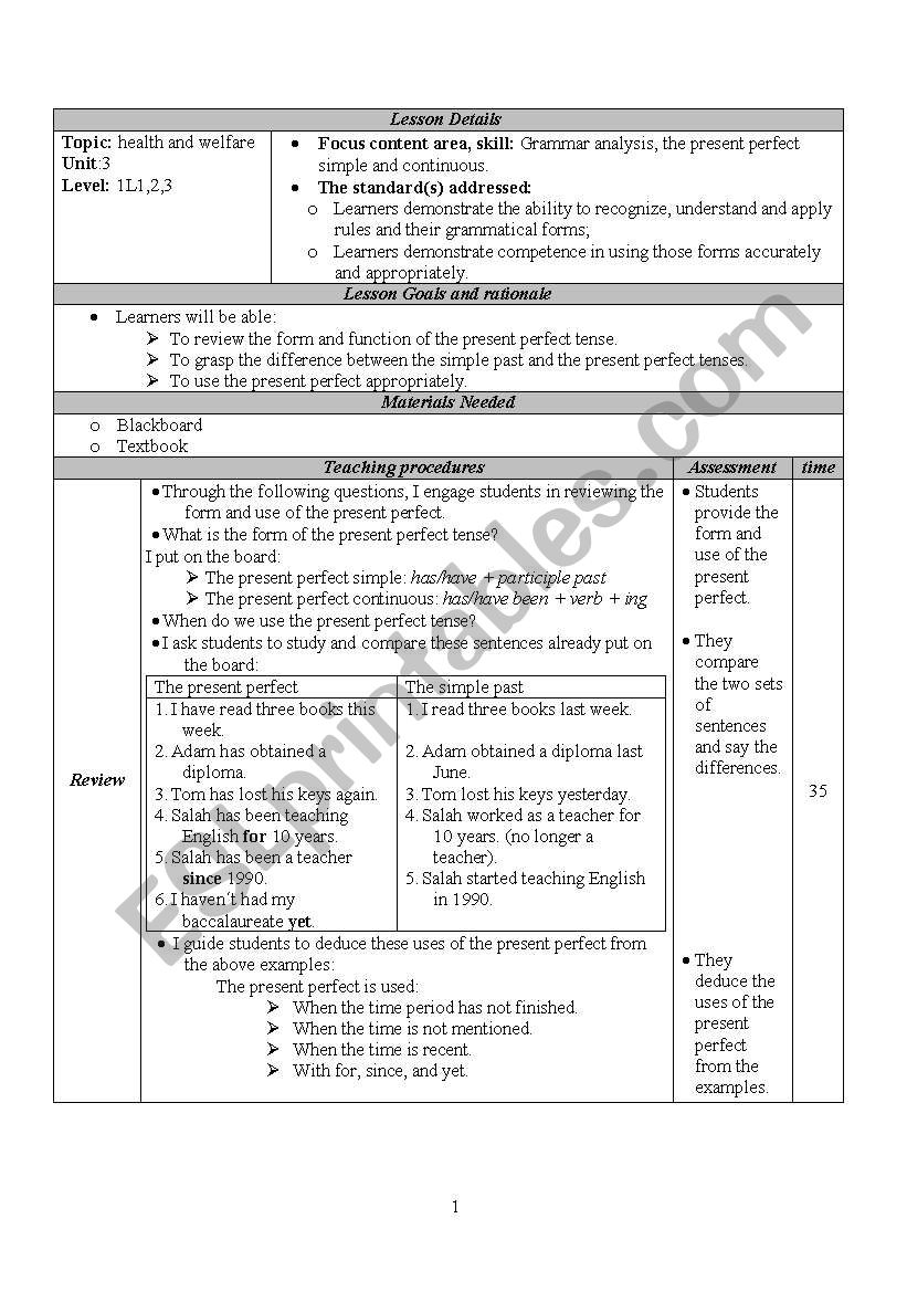 the present perfect worksheet