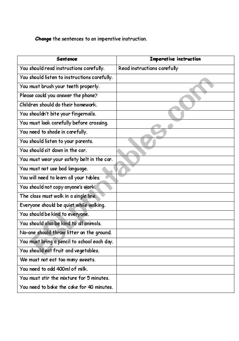 Imperative Verbs worksheet