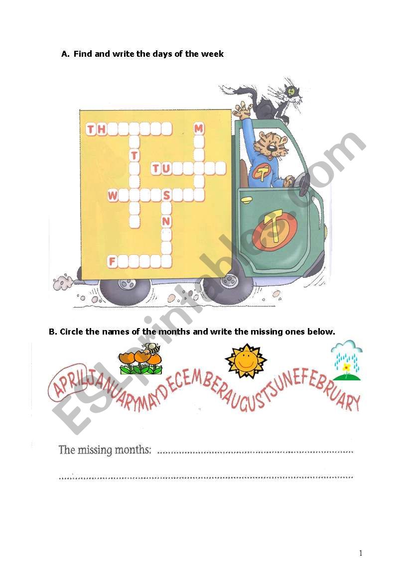days and months worksheet