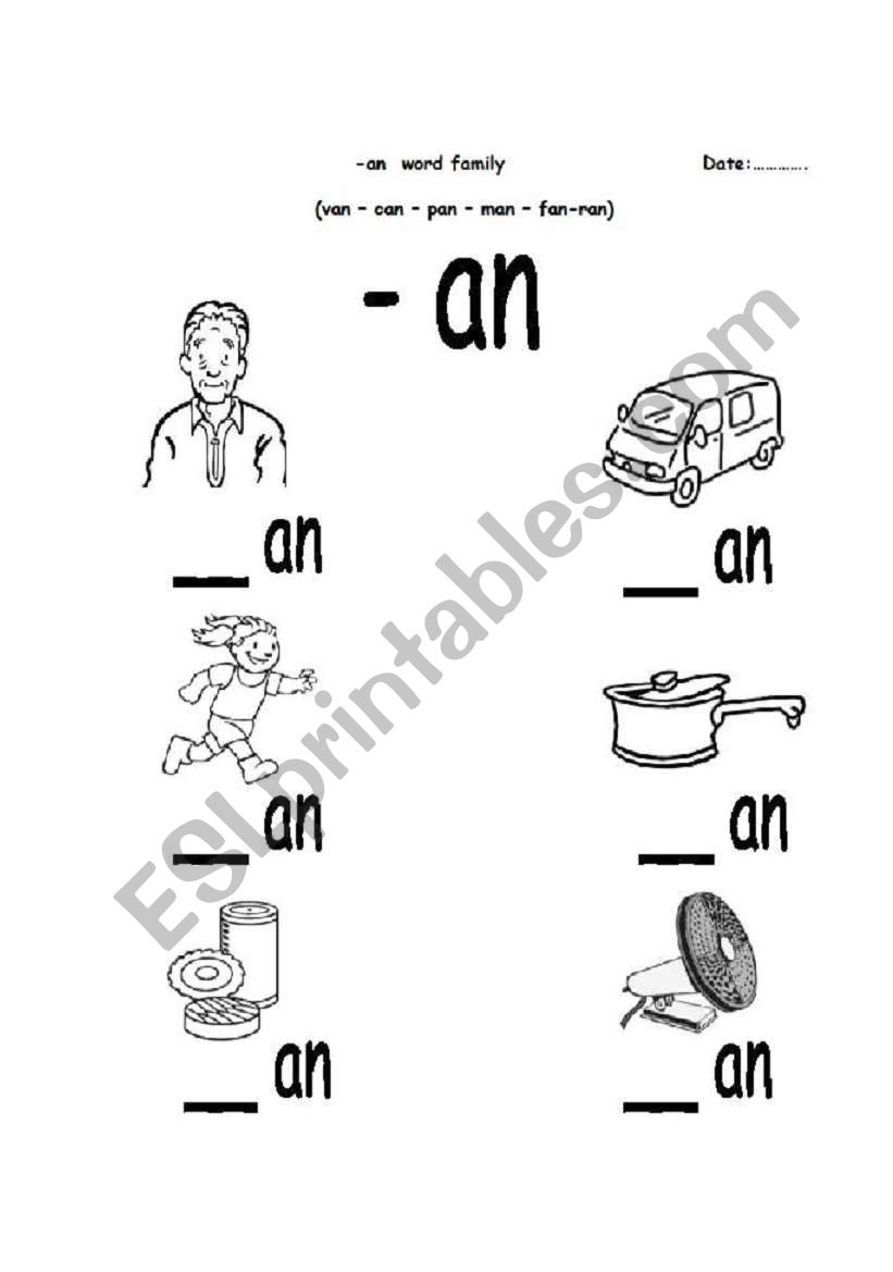 an word family  worksheet