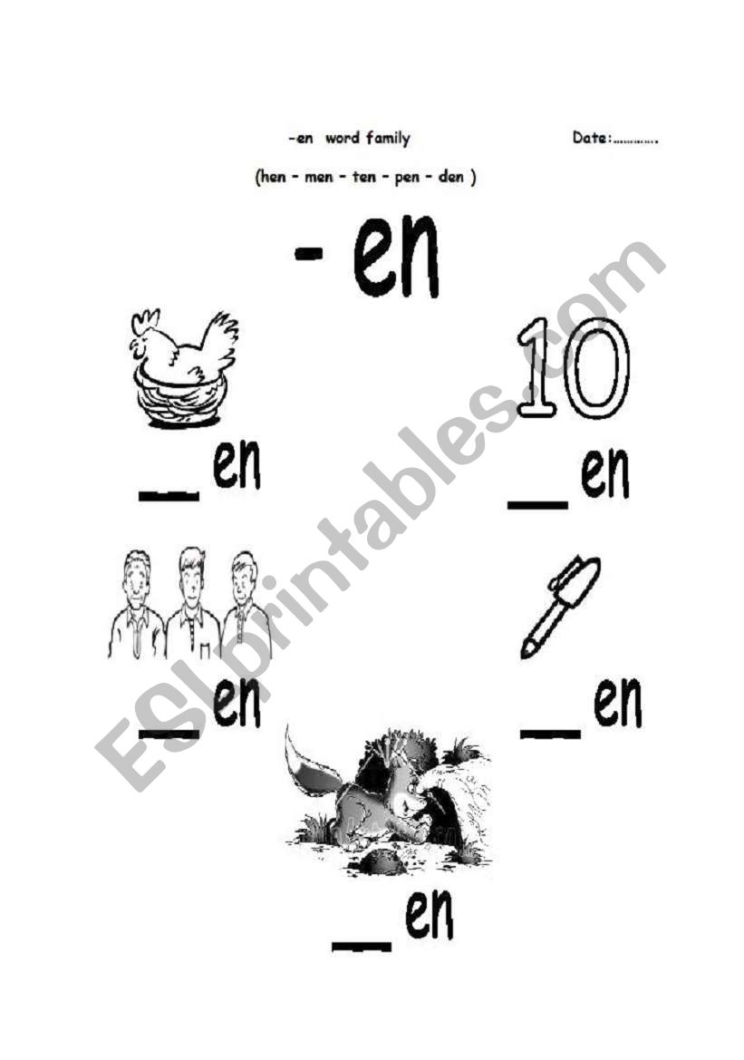 -en word family  worksheet