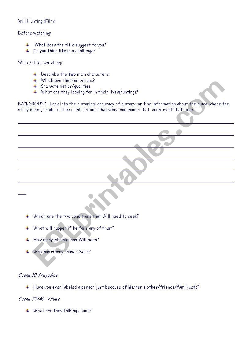 Will Hunting Movie worksheet