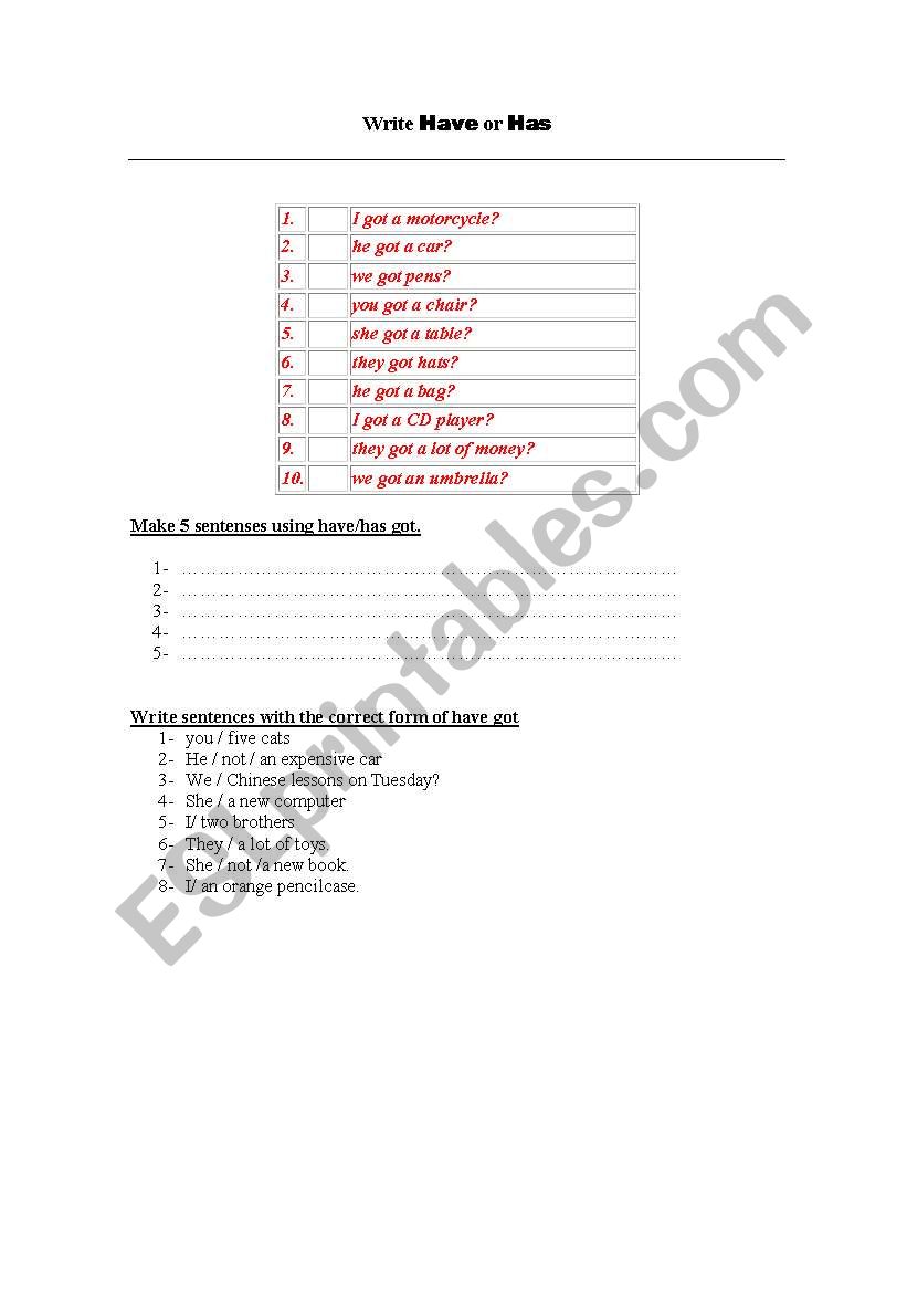 comple with has or have got worksheet