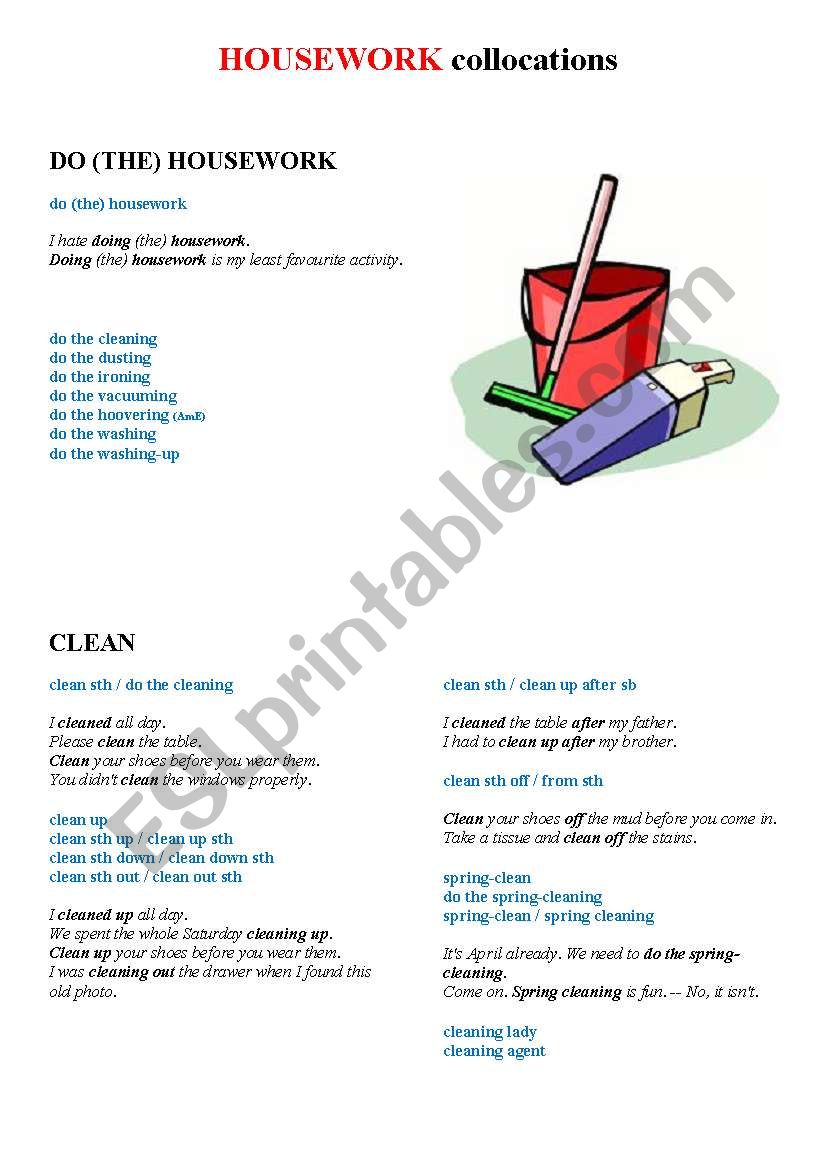 HOUSEWORK - collocations (4 pages)