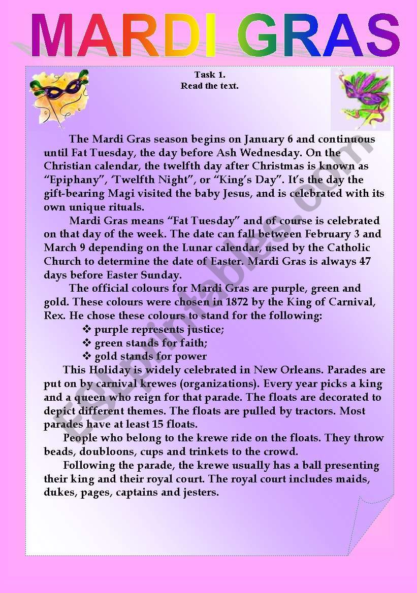 Mardi Gras - ESL worksheet by solntse