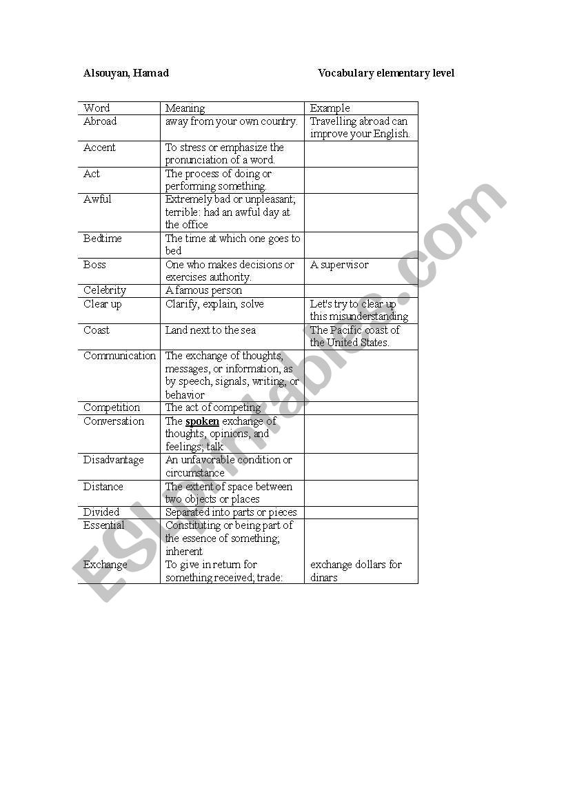 Vocabulary (Headway 099) worksheet