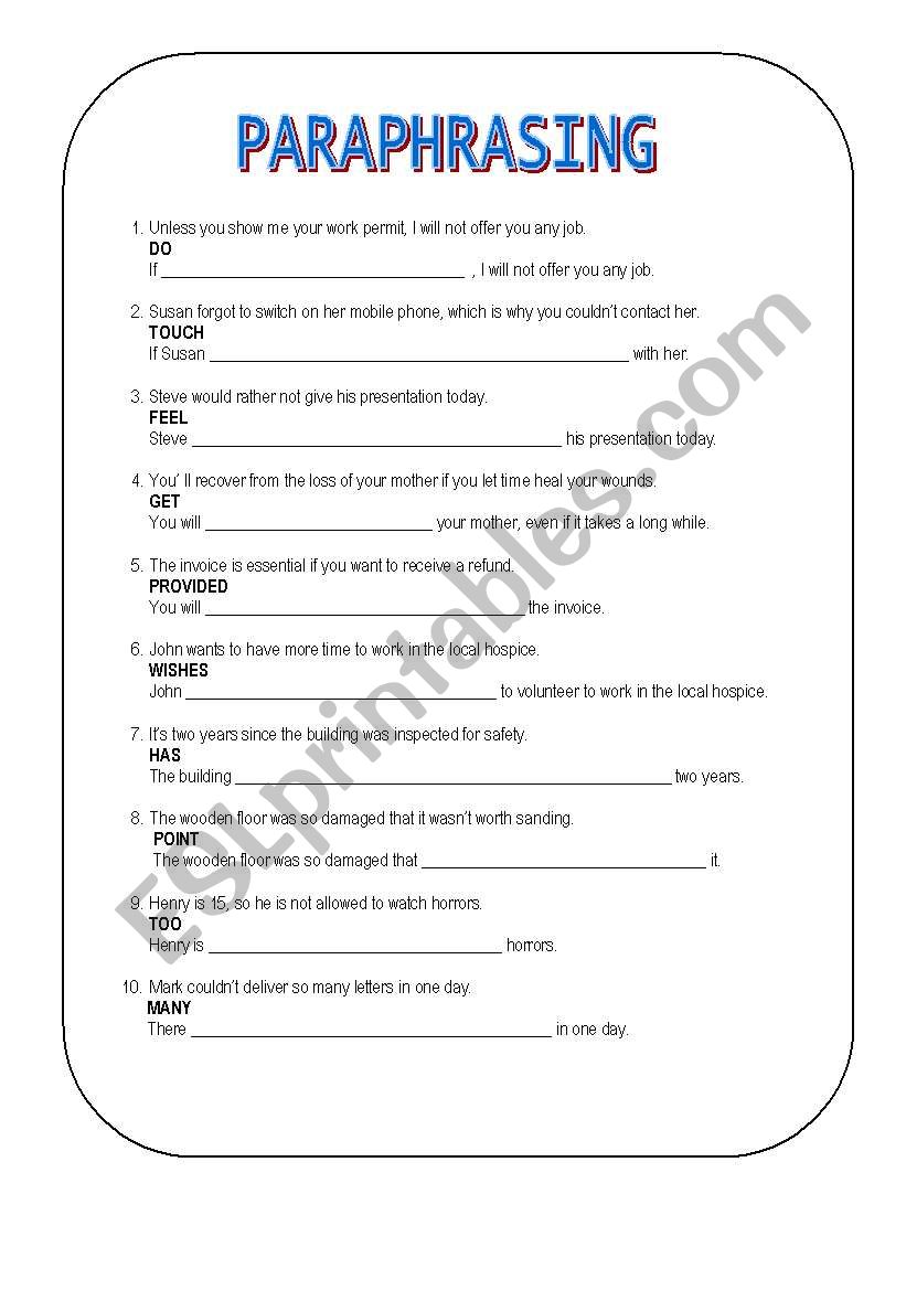 paraphrasing simple exercise