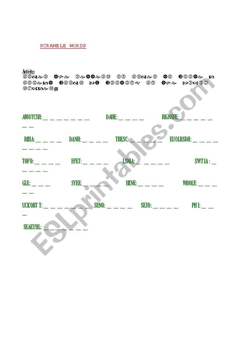 Scramble words worksheet