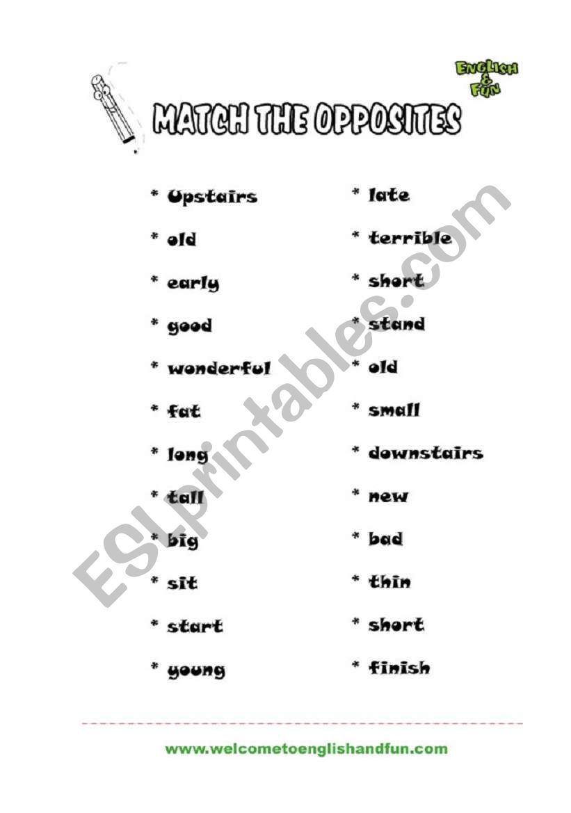 Match the opposites worksheet