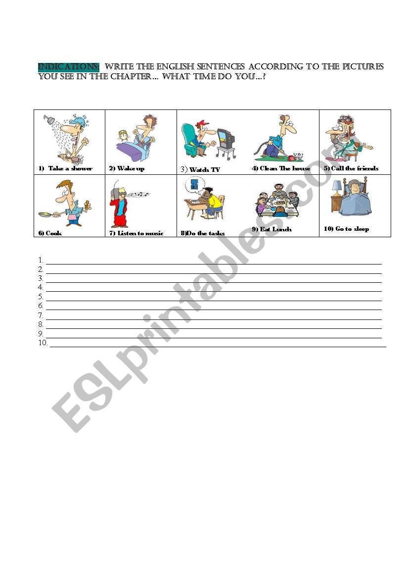 Daily activities worksheet