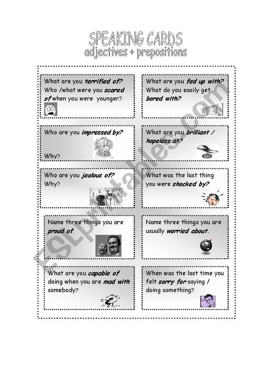 Adjectives + prepositions speaking cards