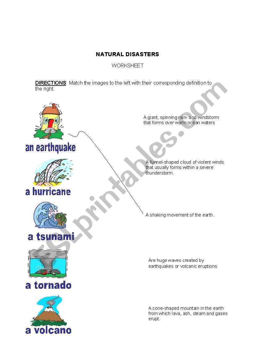 defining natural disasters worksheet